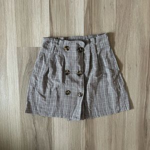 high rise plaid button-up skirt